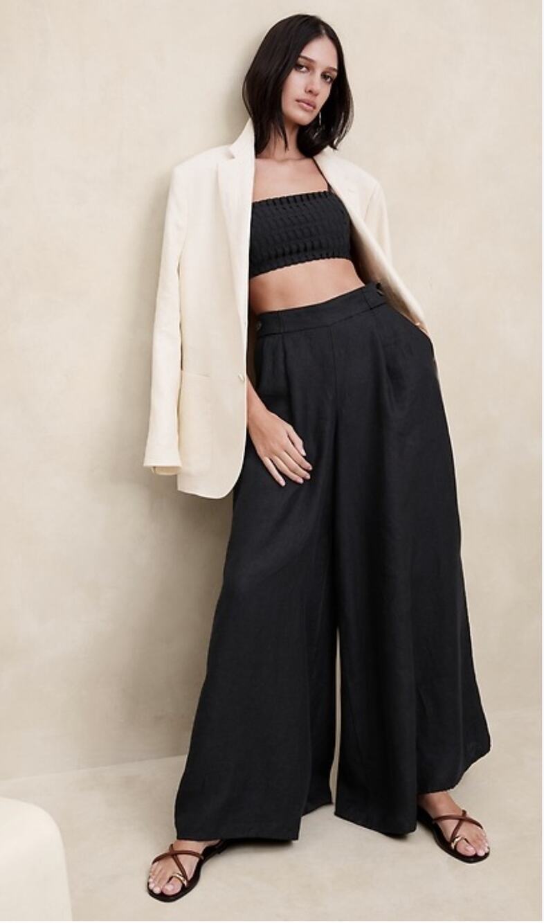 Banana Republic Lina Black Linen Hi Waisted Wide-Leg Pant Minimalist Sz 16 Chic